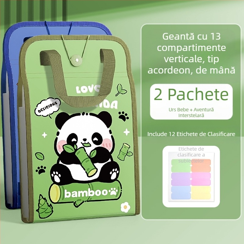 Geantă de mână A4, geantă pentru documente, geantă de organe cu 13 grile, geantă de hârtie pentru testare, multistrat, capacitate mare, depozitare manuală a hârtiei pentru elevii de școală primară