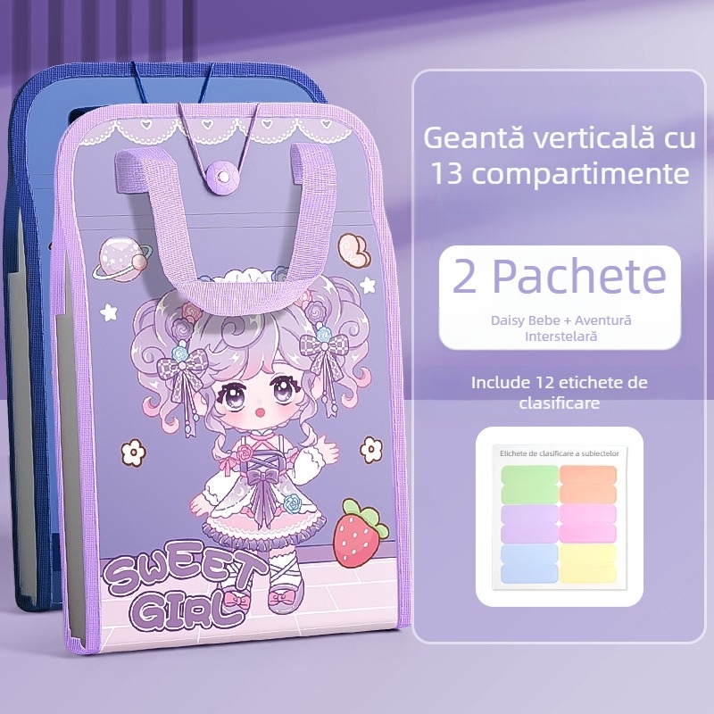 Geantă de mână A4, geantă pentru documente, geantă de organe cu 13 grile, geantă de hârtie pentru testare, multistrat, capacitate mare, depozitare manuală a hârtiei pentru elevii de școală primară