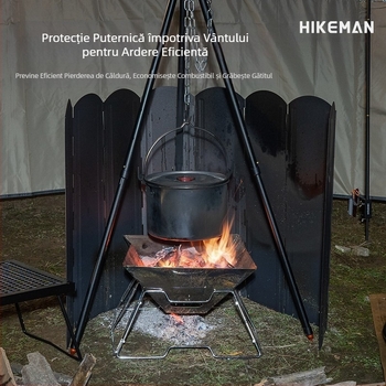 Parbriz mare negru în aer liber, camping, BBQ, aragaz pliabil, vase galvanizate, tablă galvanizată, parbriz de colectare a căldurii