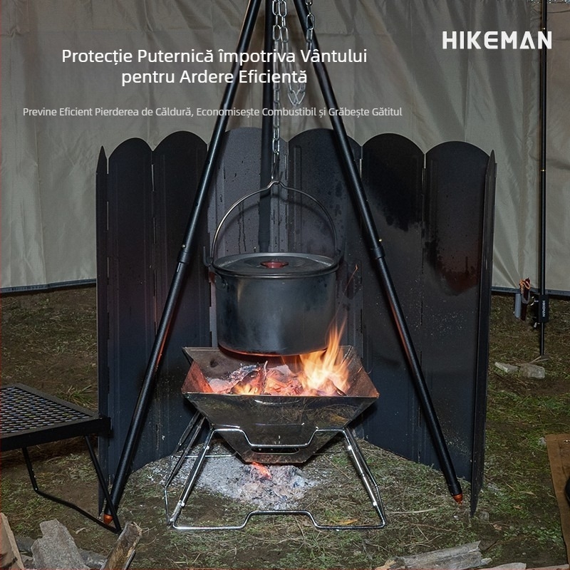 Parbriz mare negru în aer liber, camping, BBQ, aragaz pliabil, vase galvanizate, tablă galvanizată, parbriz de colectare a căldurii