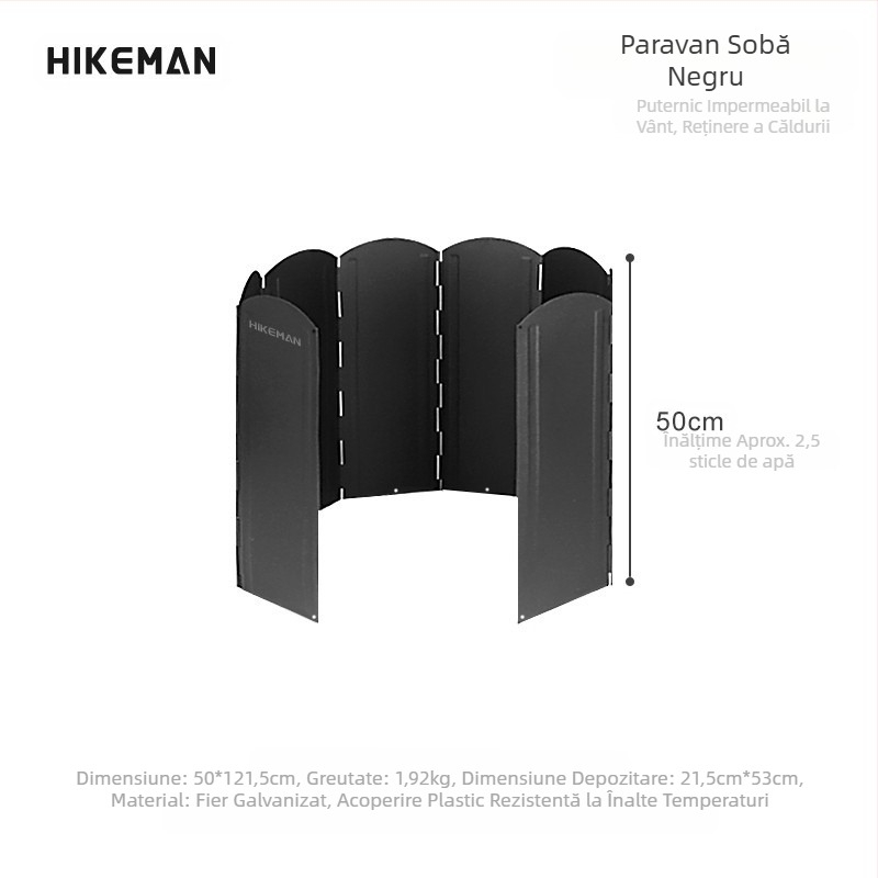 Parbriz mare negru în aer liber, camping, BBQ, aragaz pliabil, vase galvanizate, tablă galvanizată, parbriz de colectare a căldurii