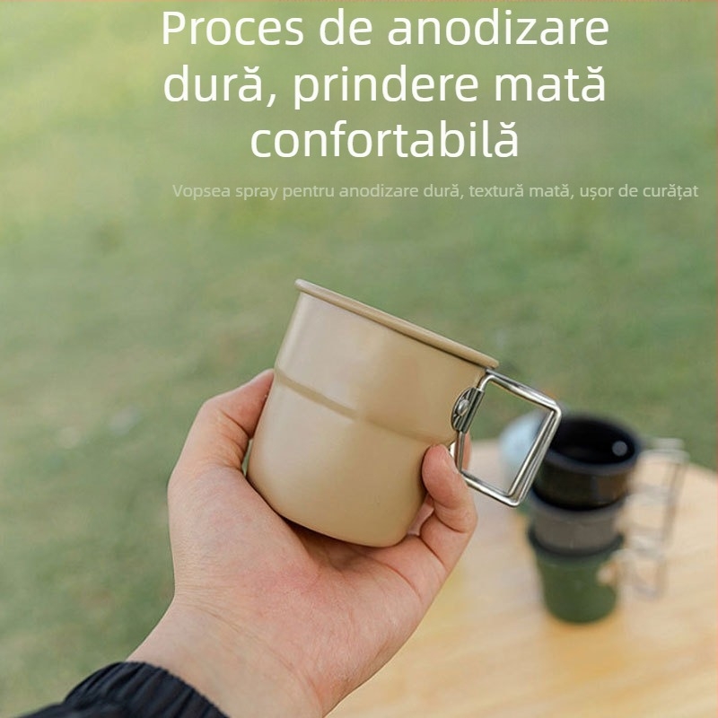 Cană de exterior pentru camping în timpul verii, cu aspect elegant, capacitate mare, stil interior, cană simplă din aliaj de aluminiu, pliabilă