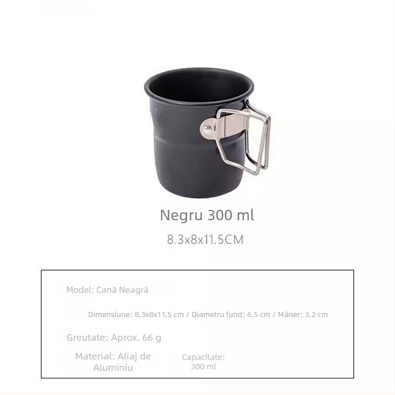 Cană de exterior pentru camping în timpul verii, cu aspect elegant, capacitate mare, stil interior, cană simplă din aliaj de aluminiu, pliabilă