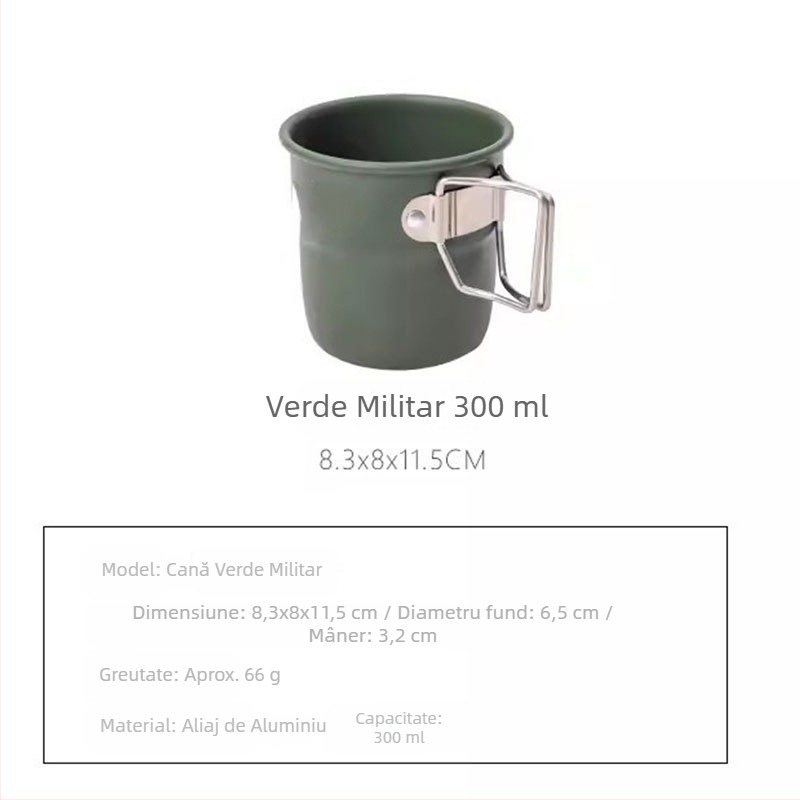 Cană de exterior pentru camping în timpul verii, cu aspect elegant, capacitate mare, stil interior, cană simplă din aliaj de aluminiu, pliabilă