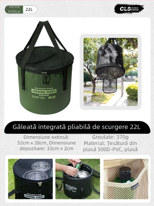 CLS Noua găleată pliabilă modernizată portabilă coș de scurgere Camping grătar legume spălat vase telescopice găleată de pescuit geantă de pescuit