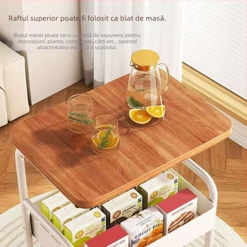 Raft de depozitare pentru gustări din oțel carbon, mobil transfrontalier, multistrat, pentru living, cu masă, raft de depozitare pentru cărucior mic