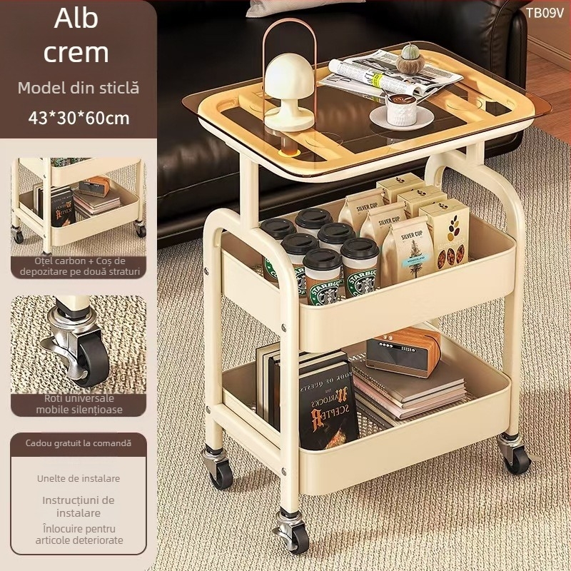 Raft de depozitare pentru gustări din oțel carbon, mobil transfrontalier, multistrat, pentru living, cu masă, raft de depozitare pentru cărucior mic