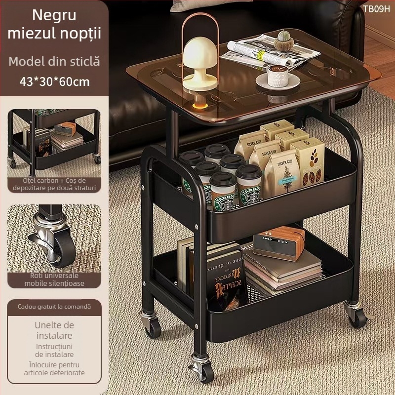 Raft de depozitare pentru gustări din oțel carbon, mobil transfrontalier, multistrat, pentru living, cu masă, raft de depozitare pentru cărucior mic