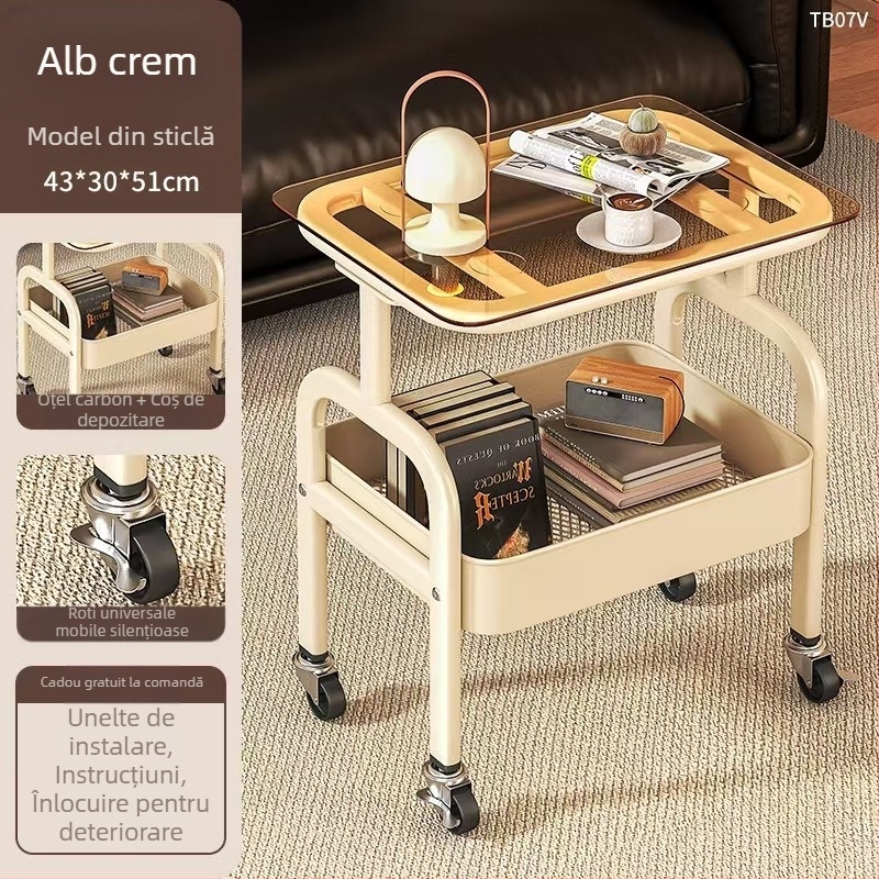 Raft de depozitare pentru gustări din oțel carbon, mobil transfrontalier, multistrat, pentru living, cu masă, raft de depozitare pentru cărucior mic