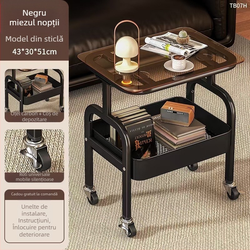 Raft de depozitare pentru gustări din oțel carbon, mobil transfrontalier, multistrat, pentru living, cu masă, raft de depozitare pentru cărucior mic