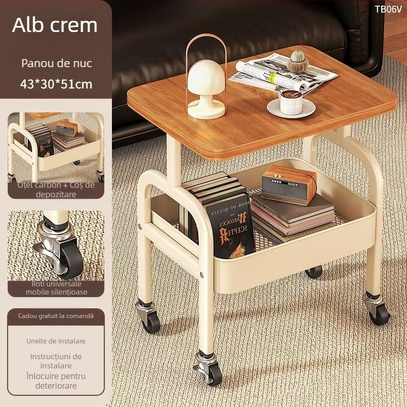 Raft de depozitare pentru gustări din oțel carbon, mobil transfrontalier, multistrat, pentru living, cu masă, raft de depozitare pentru cărucior mic