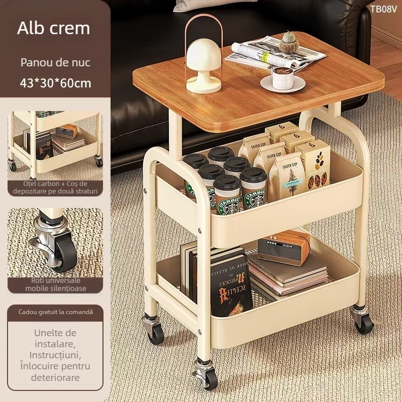 Raft de depozitare pentru gustări din oțel carbon, mobil transfrontalier, multistrat, pentru living, cu masă, raft de depozitare pentru cărucior mic