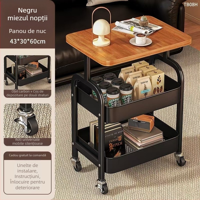 Raft de depozitare pentru gustări din oțel carbon, mobil transfrontalier, multistrat, pentru living, cu masă, raft de depozitare pentru cărucior mic