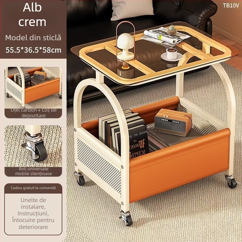 Raft de depozitare pentru gustări din oțel carbon, mobil transfrontalier, multistrat, pentru living, cu masă, raft de depozitare pentru cărucior mic