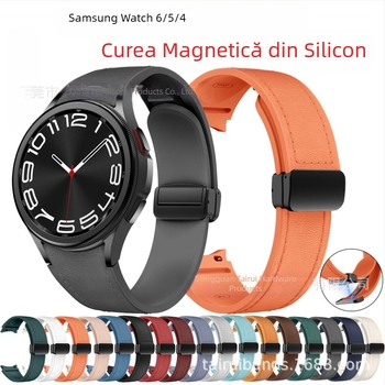 Potrivit pentru Samsung Galaxy Watch6/5/4 Cataramă magnetică din piele și silicon, 20 mm, curea inteligentă