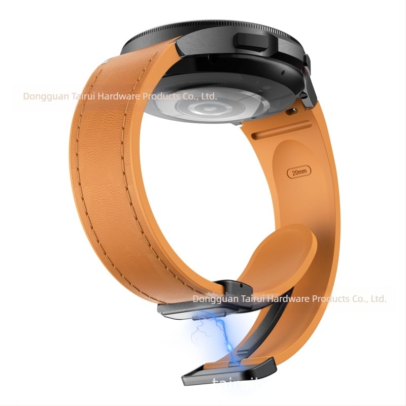 Potrivit pentru Samsung Galaxy Watch6/5/4 Cataramă magnetică din piele și silicon, 20 mm, curea inteligentă