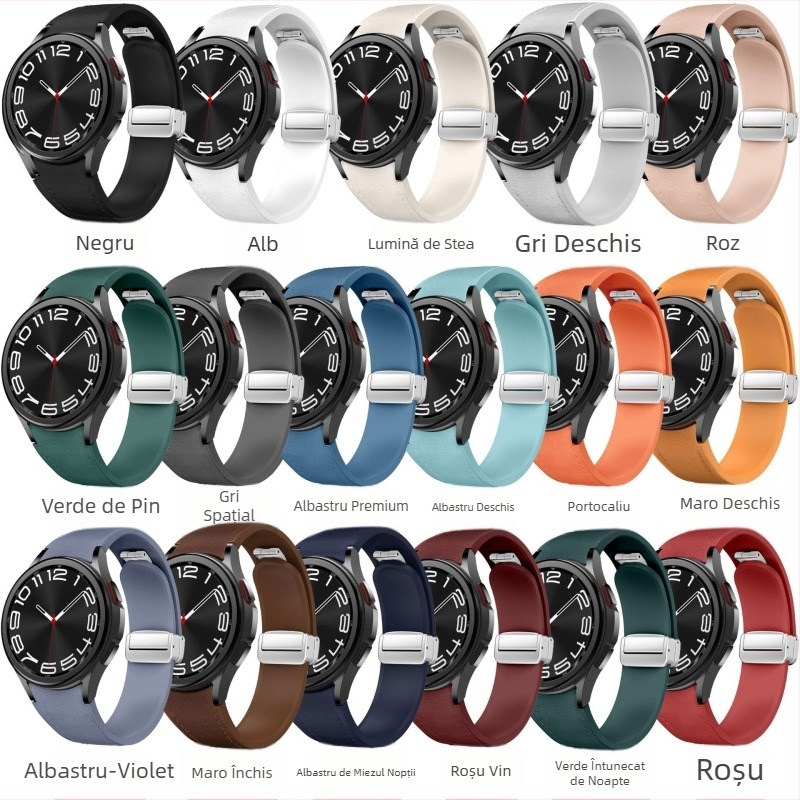 Potrivit pentru Samsung Galaxy Watch6/5/4 Cataramă magnetică din piele și silicon, 20 mm, curea inteligentă