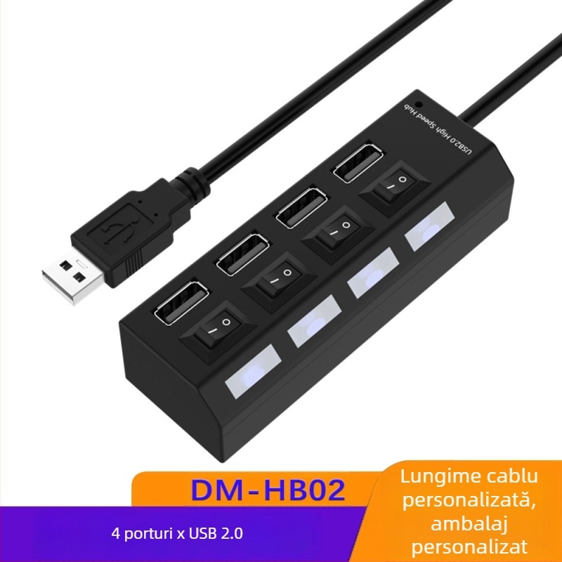 Hub USB 3.0 cu 4 porturi, hub de mare viteză, splitter USB, stație de andocare, switch independent, stație de andocare hub unu-la-șapte