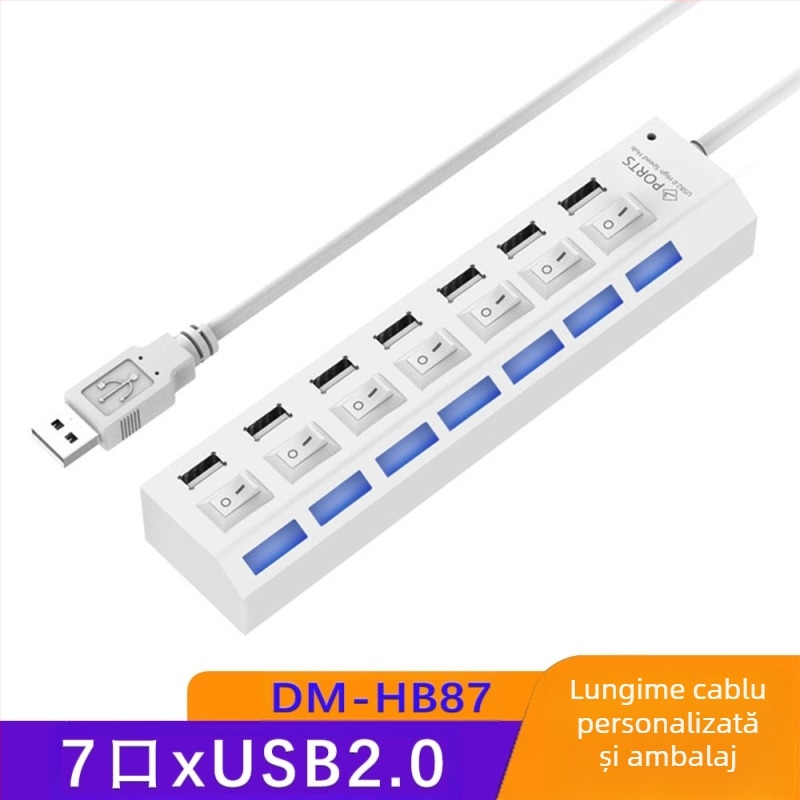 Hub USB 3.0 cu 4 porturi, hub de mare viteză, splitter USB, stație de andocare, switch independent, stație de andocare hub unu-la-șapte