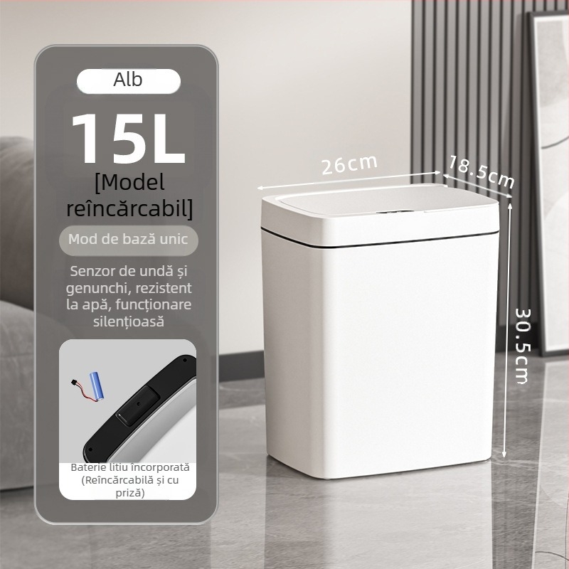 Coș de gunoi inteligent cu capac și deschidere fără atingere, coș de gunoi inteligent cu ambalare automată, coș de gunoi pentru baie