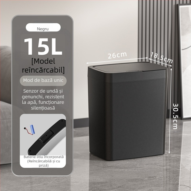 Coș de gunoi inteligent cu capac și deschidere fără atingere, coș de gunoi inteligent cu ambalare automată, coș de gunoi pentru baie