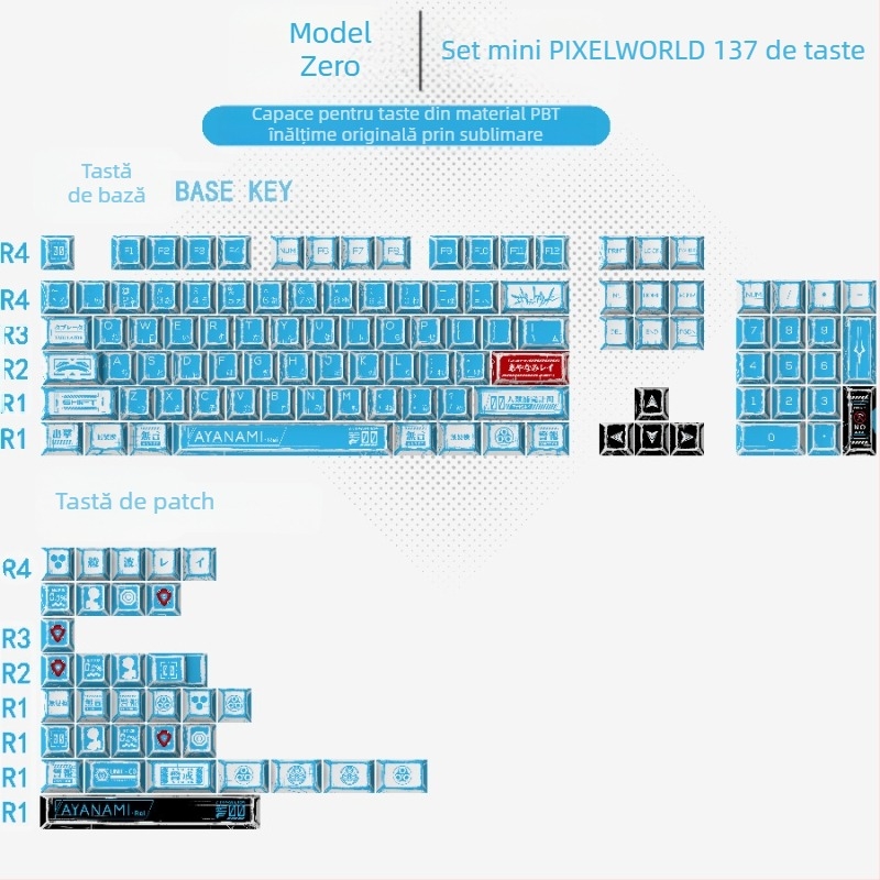 Gundam Comic Hundred Mixed Lamp Key Cap Original Height 136 Key Full Set Classic Simple Mechanical Key Cap Key Key Meow