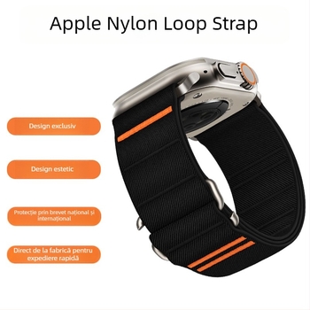 Curea elastică din nailon pentru Apple Watch 10, cataramă din oțel inoxidabil ultra pentru crossover