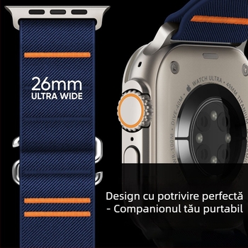 Curea elastică din nailon pentru Apple Watch 10, cataramă din oțel inoxidabil ultra pentru crossover