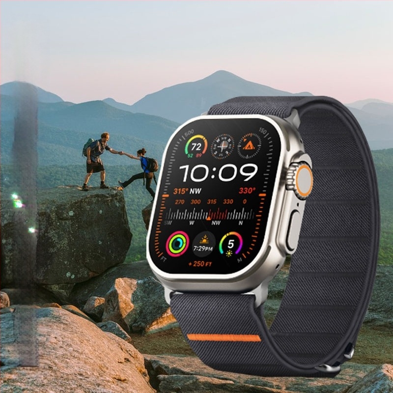 Curea elastică din nailon pentru Apple Watch 10, cataramă din oțel inoxidabil ultra pentru crossover