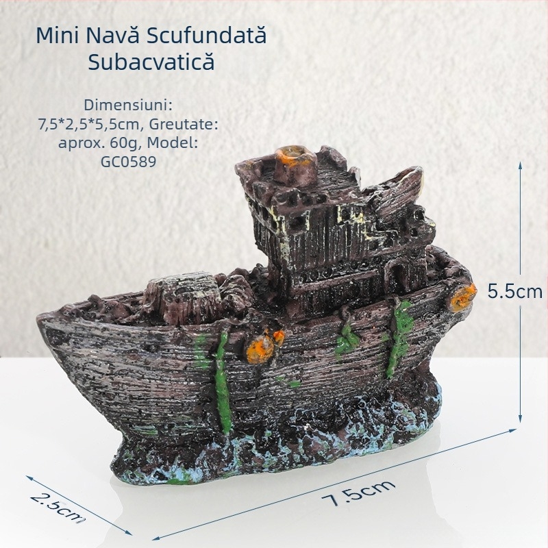 Pirat Ship Acvariu Peisaj Peisaj Rezervor Decor Barcă Evitarea Casei Ornament Barcă Hollow Rășină Naufragiu Navă GC