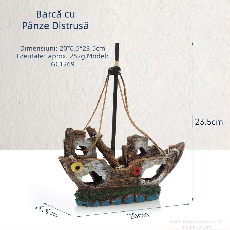 Pirat Ship Acvariu Peisaj Peisaj Rezervor Decor Barcă Evitarea Casei Ornament Barcă Hollow Rășină Naufragiu Navă GC