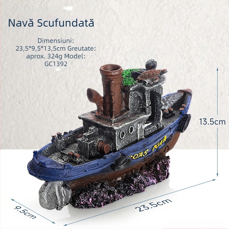 Pirat Ship Acvariu Peisaj Peisaj Rezervor Decor Barcă Evitarea Casei Ornament Barcă Hollow Rășină Naufragiu Navă GC