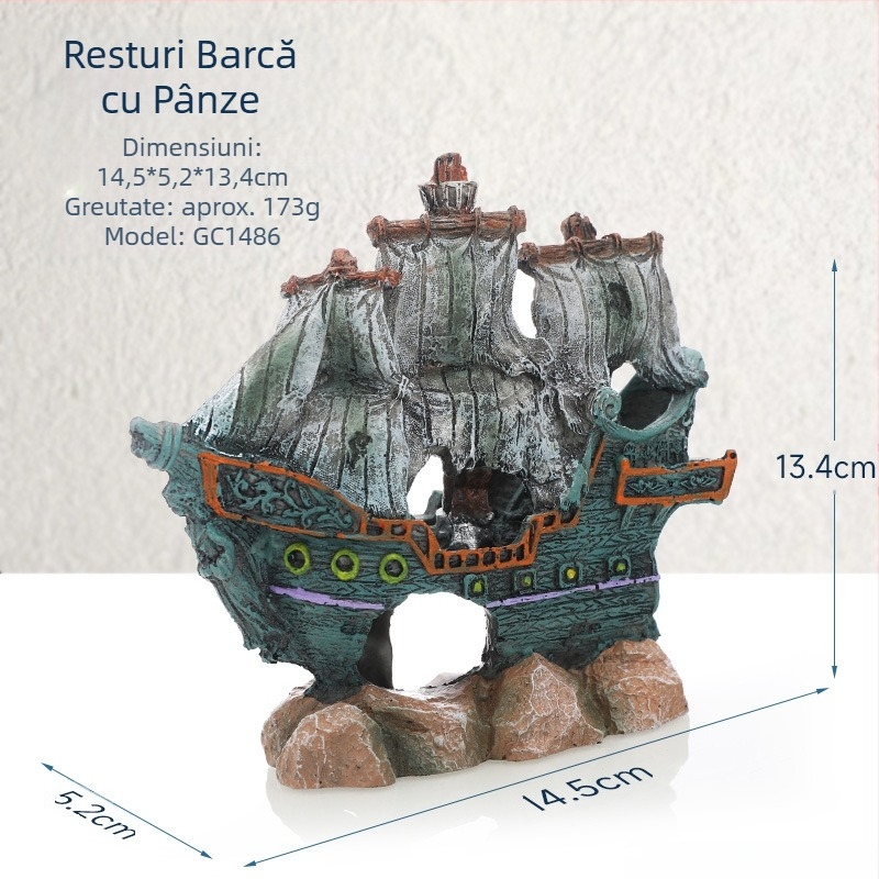 Pirat Ship Acvariu Peisaj Peisaj Rezervor Decor Barcă Evitarea Casei Ornament Barcă Hollow Rășină Naufragiu Navă GC