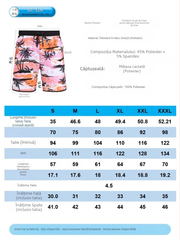 Pantaloni scurți transfrontalieri pentru bărbați, pantaloni de baie cu uscare rapidă, la modă, lejeri, cu buzunare multiple, cu design imprimat, pantaloni scurți de plajă