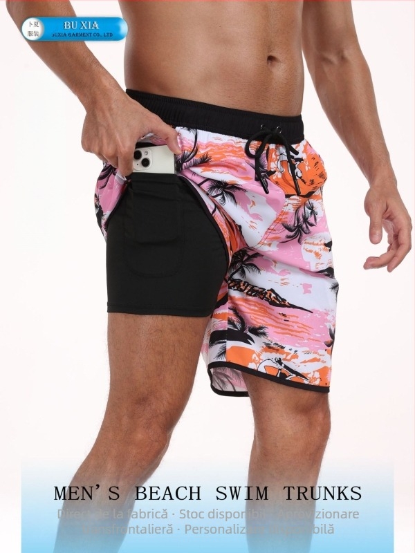 Pantaloni scurți transfrontalieri pentru bărbați, pantaloni de baie cu uscare rapidă, la modă, lejeri, cu buzunare multiple, cu design imprimat, pantaloni scurți de plajă
