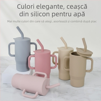Cană de pai pentru antrenament anti-cădere și etanșă pentru sugari și copii mici, cu mâner, cană de băut direct din silicon sigilată, de calitate alimentară, cană de băut pentru învățare pentru copii