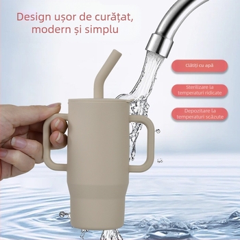 Cană de pai pentru antrenament anti-cădere și etanșă pentru sugari și copii mici, cu mâner, cană de băut direct din silicon sigilată, de calitate alimentară, cană de băut pentru învățare pentru copii