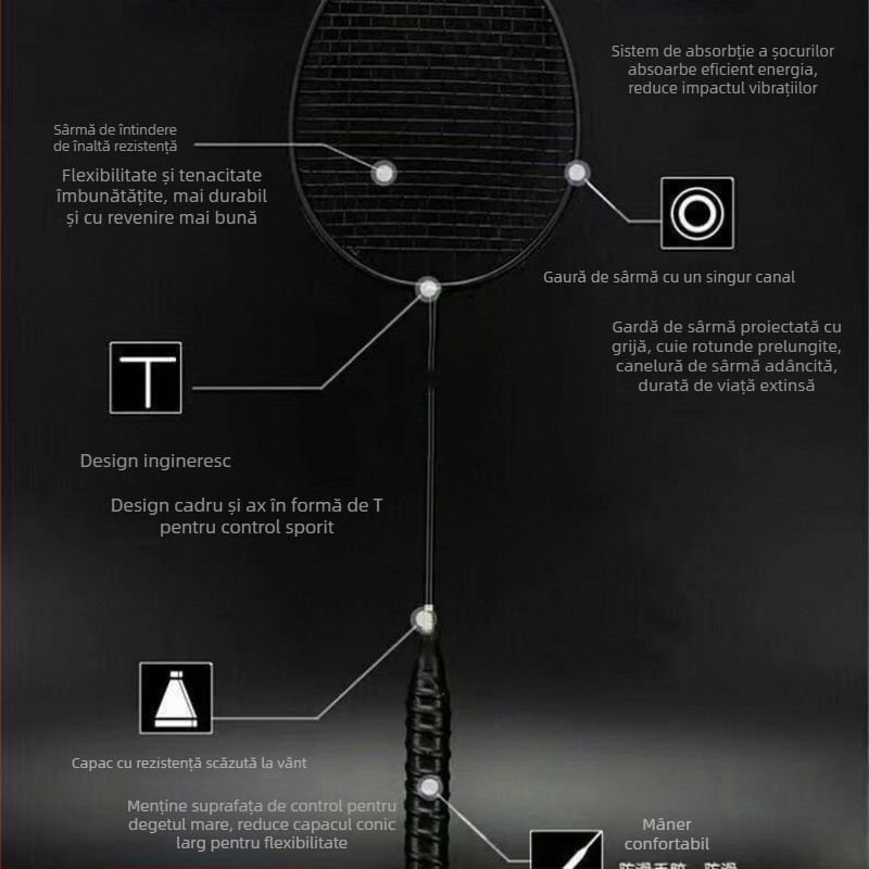 Rachetă de badminton din carbon compozit, ultra-ușoară, 4u, set de rachete simple și duble, durabile, duble, pentru antrenament, rachetă mică neagră, tip ofensiv pentru adulți