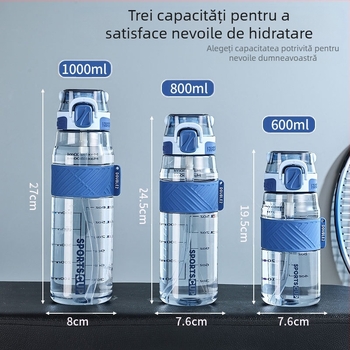 Cană de apă sport de mare capacitate de vară, sticlă de apă de 1000 ml, pentru studenți și bărbați, cană de plastic pentru fitness în aer liber de 600 ml, 1000 ml