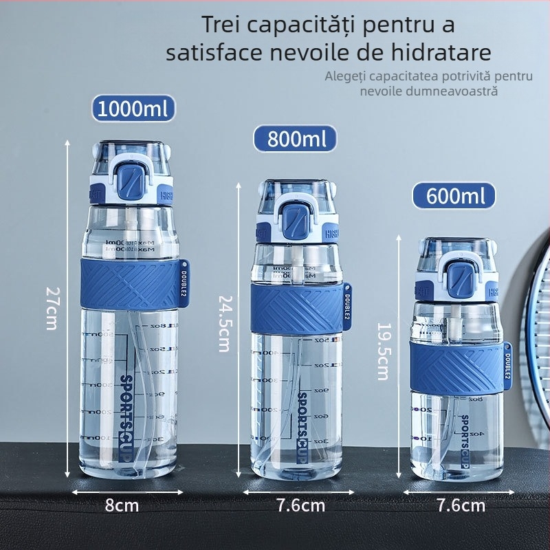 Cană de apă sport de mare capacitate de vară, sticlă de apă de 1000 ml, pentru studenți și bărbați, cană de plastic pentru fitness în aer liber de 600 ml, 1000 ml