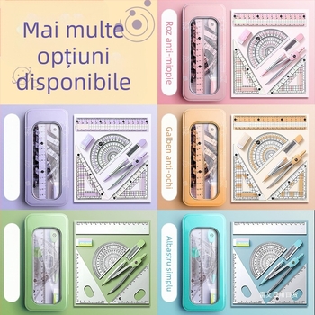 Set riglă și busolă pentru elevi de școală primară, elevi de gimnaziu, riglă triunghiulară, rechizite de papetărie pentru elevi de clasa a șasea, set riglă și triunghi