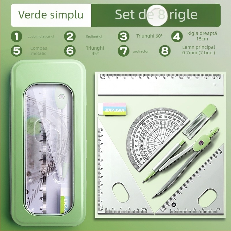 Set riglă și busolă pentru elevi de școală primară, elevi de gimnaziu, riglă triunghiulară, rechizite de papetărie pentru elevi de clasa a șasea, set riglă și triunghi