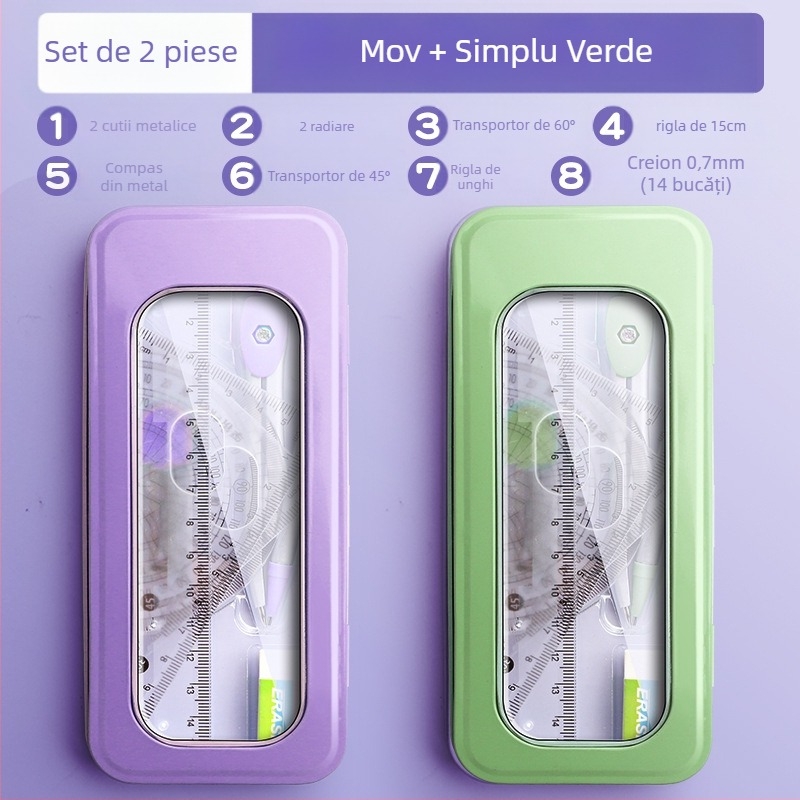 Set riglă și busolă pentru elevi de școală primară, elevi de gimnaziu, riglă triunghiulară, rechizite de papetărie pentru elevi de clasa a șasea, set riglă și triunghi