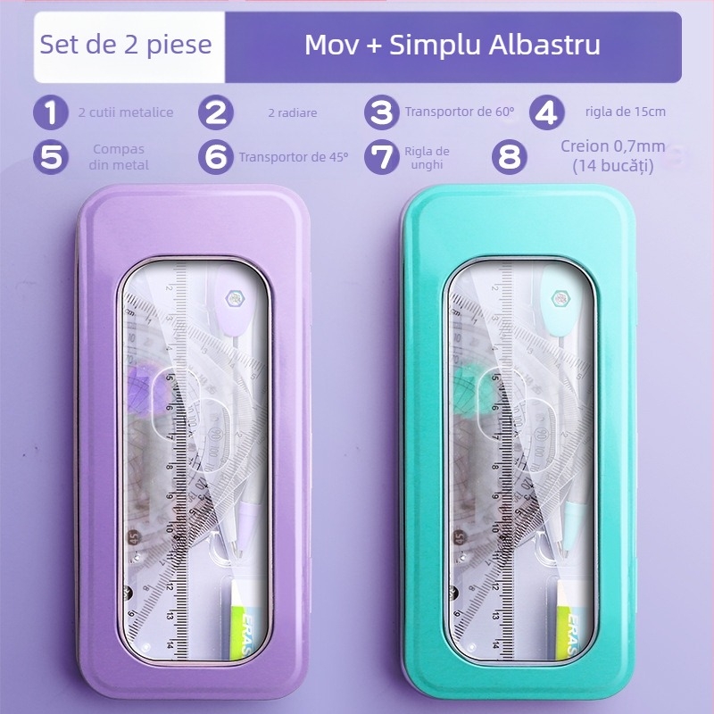 Set riglă și busolă pentru elevi de școală primară, elevi de gimnaziu, riglă triunghiulară, rechizite de papetărie pentru elevi de clasa a șasea, set riglă și triunghi