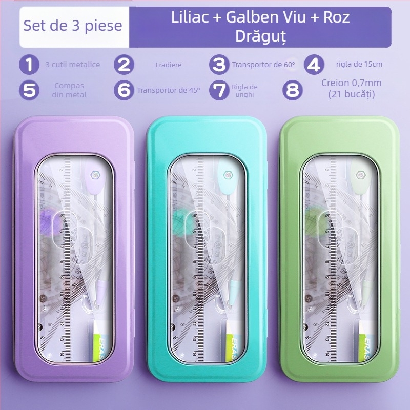 Set riglă și busolă pentru elevi de școală primară, elevi de gimnaziu, riglă triunghiulară, rechizite de papetărie pentru elevi de clasa a șasea, set riglă și triunghi