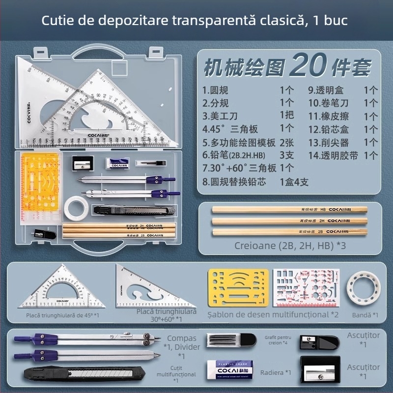 Set riglă și busolă pentru elevi de școală primară, elevi de gimnaziu, riglă triunghiulară, rechizite de papetărie pentru elevi de clasa a șasea, set riglă și triunghi