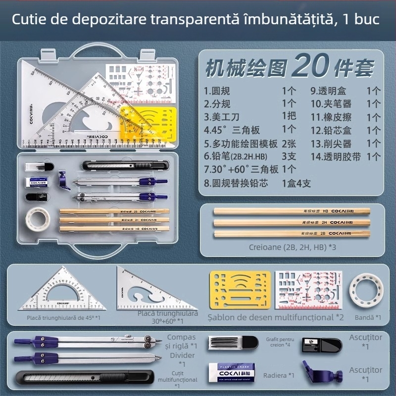 Set riglă și busolă pentru elevi de școală primară, elevi de gimnaziu, riglă triunghiulară, rechizite de papetărie pentru elevi de clasa a șasea, set riglă și triunghi