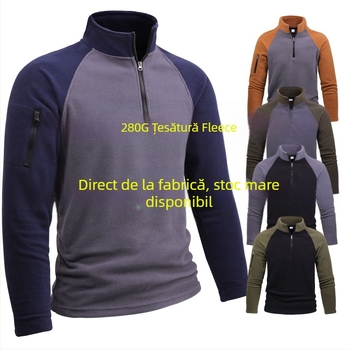Jachetă tactică din fleece pentru bărbați, export transfrontalier, 280g, fleece polar, caldă, toamnă și iarnă, pulover, cu fermoar, blocat în culori, 2024