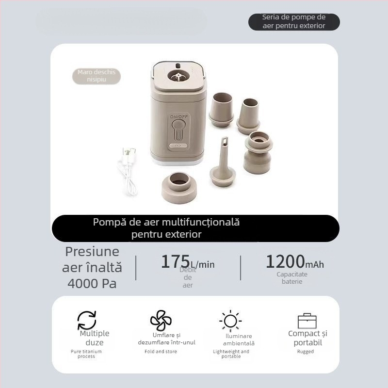 Pompă de aer electrică portabilă multifuncțională pentru camping în aer liber, saltea de aer, inel de înot, inel de înot, poate pompa aer electric