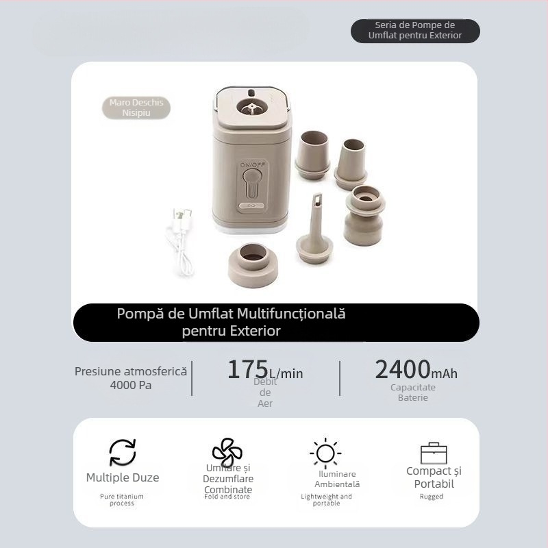Pompă de aer electrică portabilă multifuncțională pentru camping în aer liber, saltea de aer, inel de înot, inel de înot, poate pompa aer electric